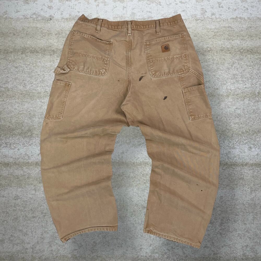 Vintage 90s Carhartt Carpenter Pants 38x28 Baggy Wide Leg Tan Canvas Dungarees